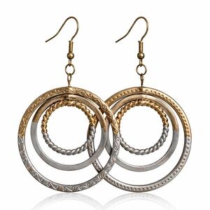 Mixed Metal Layered Circle Dangle Earrings Rustic Boho 🖤
